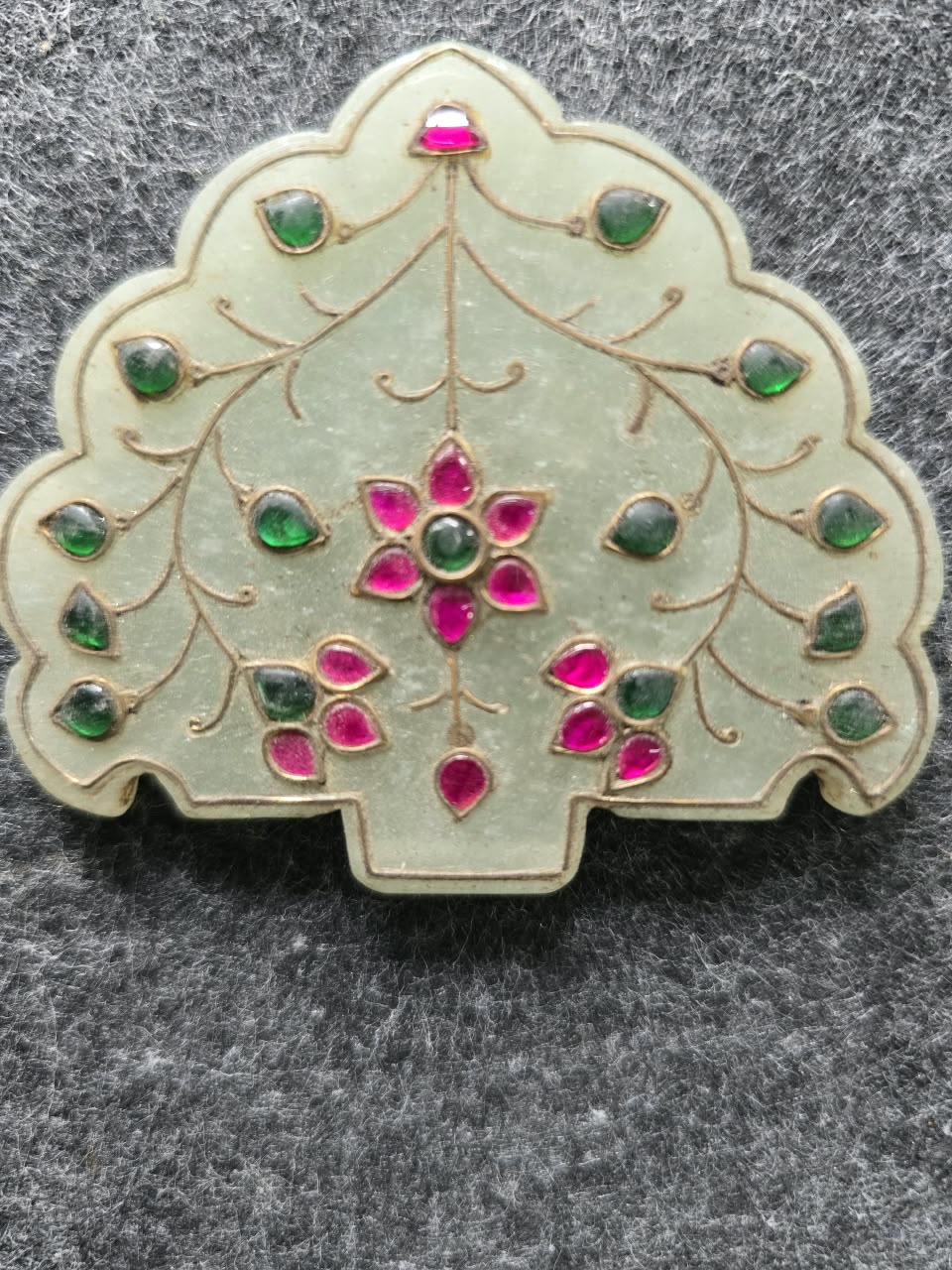 Mughal handmade islamic jade stone pendant studded with semi precious stone
